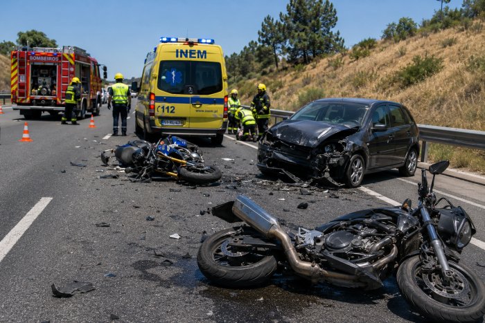 Acidente na A2: Dois motociclos e um automóvel colidem e fazem dois&nbsp;feridos